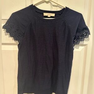 LOFT Dark Blue Lace Sleeve Tee